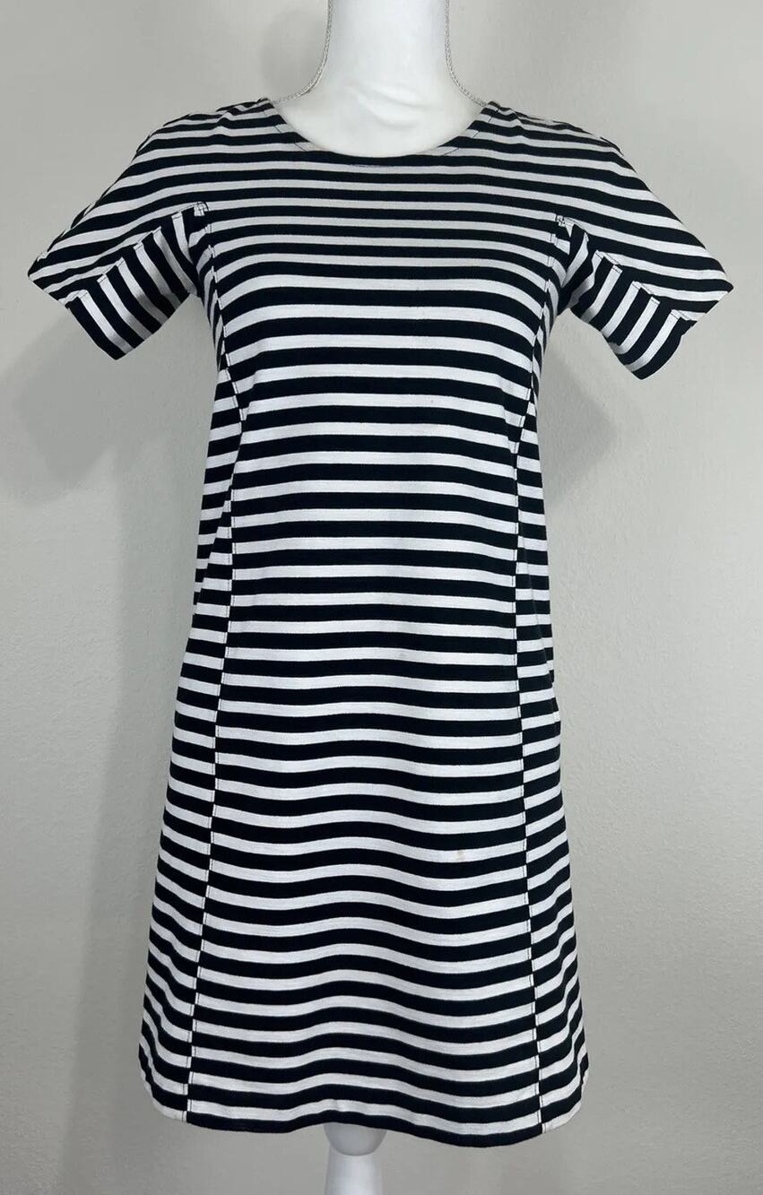 J.Crew Women’s XXS 00 Black White Striped Knit Mini Shift Dress Cotton